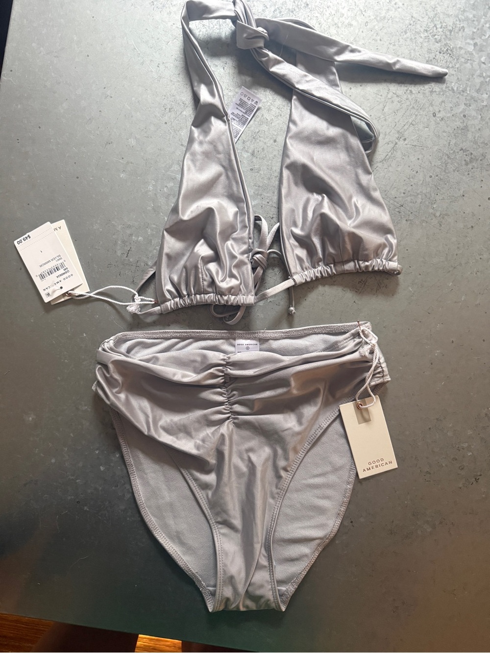 Good American Metallic Silver Bikini set